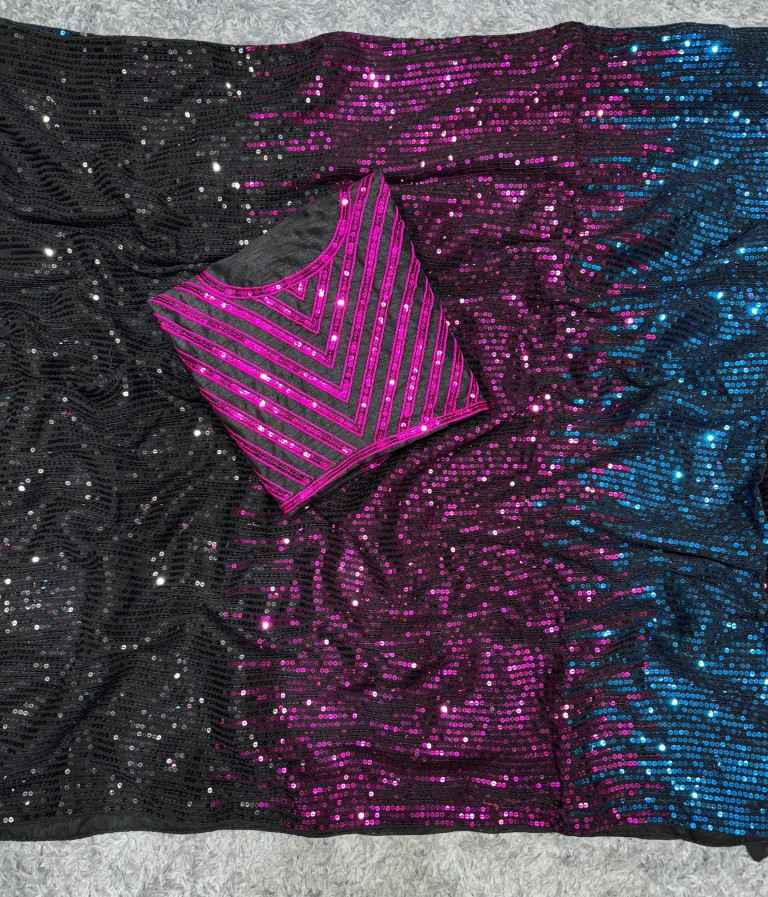 HEAVY GEORGETTE MULTICOLORED SEQUENCE EMBROIDERY WORK SAREE AT WHOLESALE PRICE