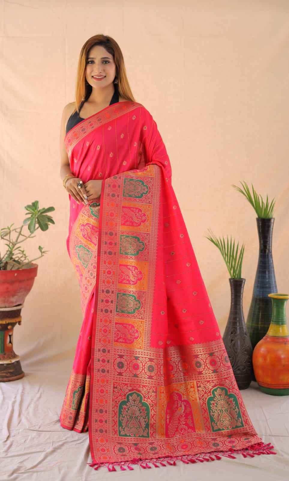 HEAVY SOFT BANARASI LICHI SILK SEQUENCE WORK WEAVING SAREE AT WHOLESALE PRICE