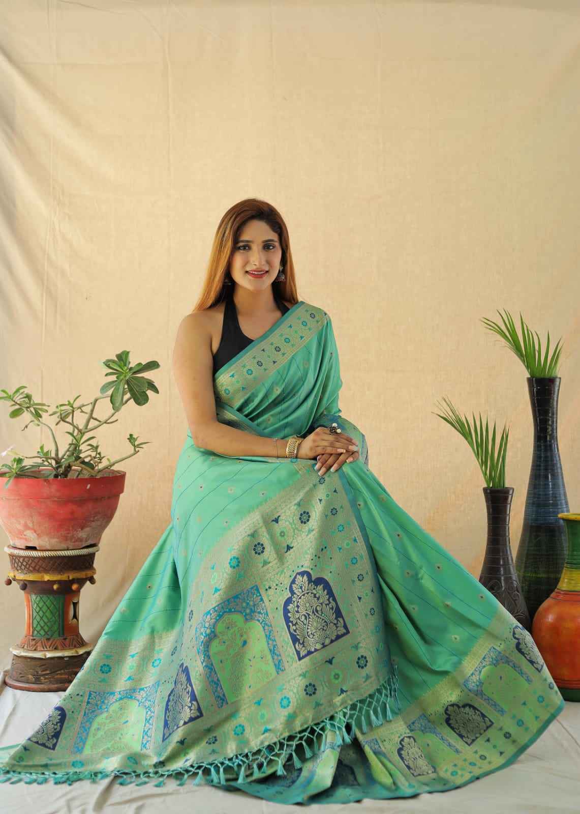 HEAVY SOFT BANARASI LICHI SILK SEQUENCE WORK WEAVING SAREE AT WHOLESALE PRICE