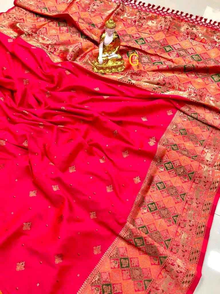 HEAVY SOFT BANARASI MINAKARI WEAVING LICHI SILK SAREE AT WHOLESALE PRICE