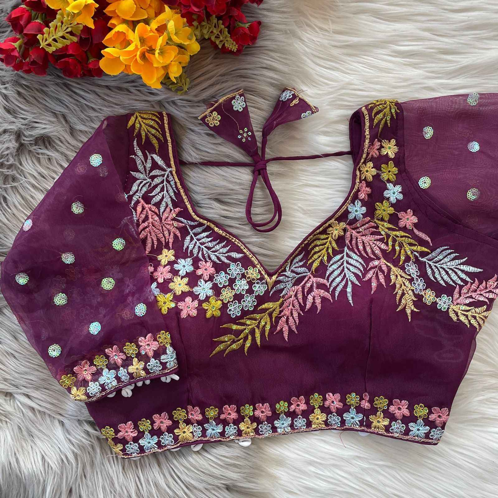 HEAVY SOFT ORENGA SILK EMBROIDERY WORK BLOUSE AT WHOLESALE PRICE