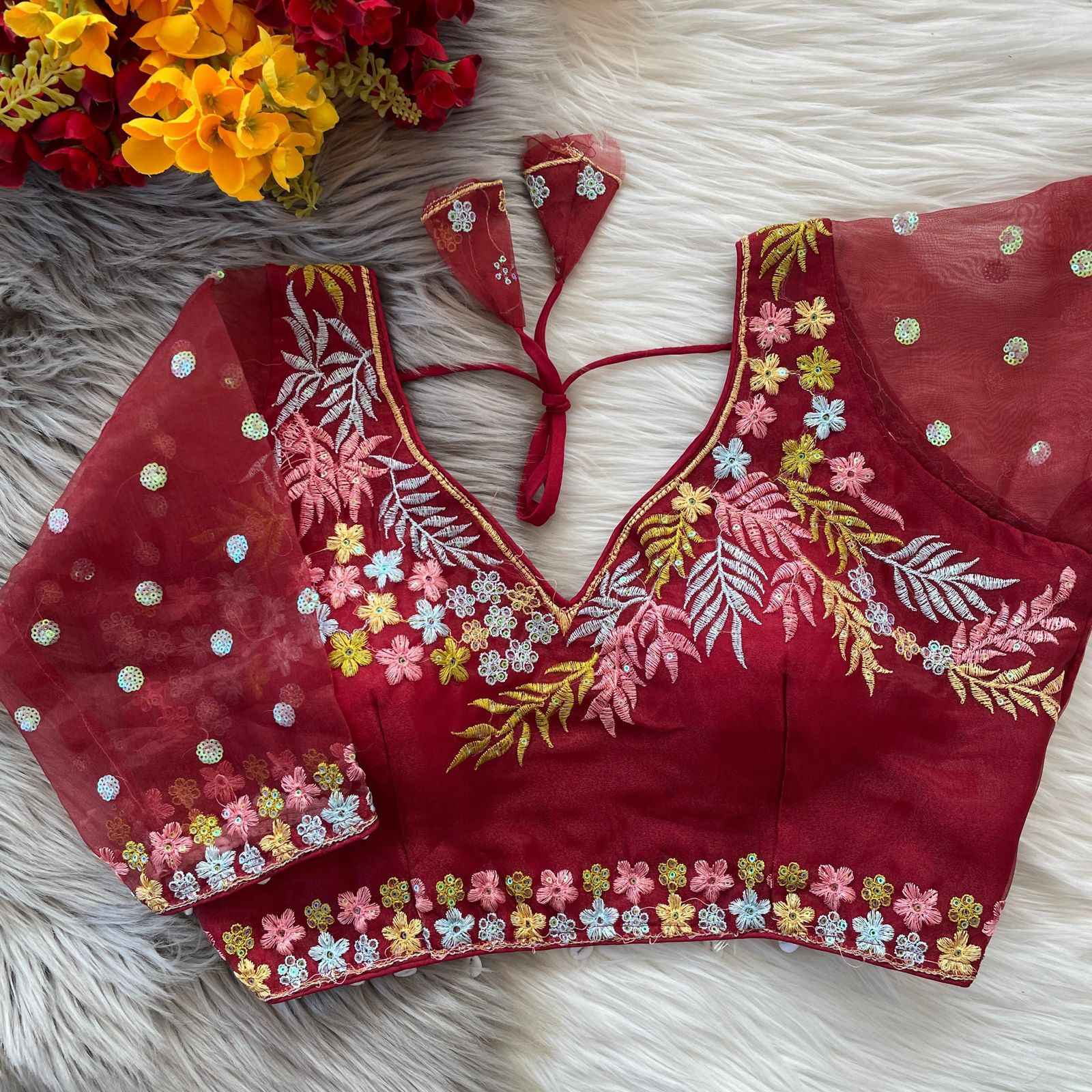 HEAVY SOFT ORENGA SILK EMBROIDERY WORK BLOUSE AT WHOLESALE PRICE