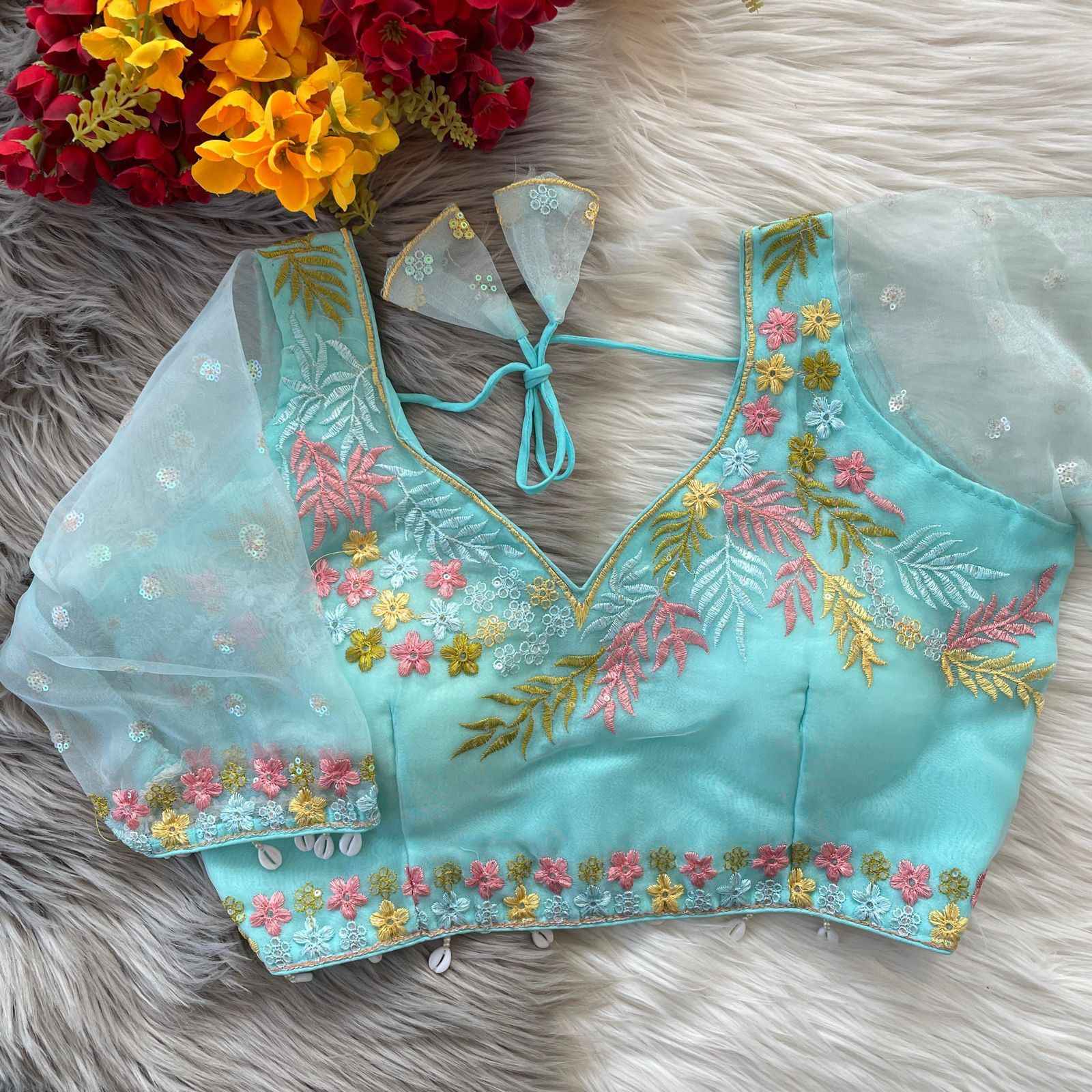 HEAVY SOFT ORENGA SILK EMBROIDERY WORK BLOUSE AT WHOLESALE PRICE