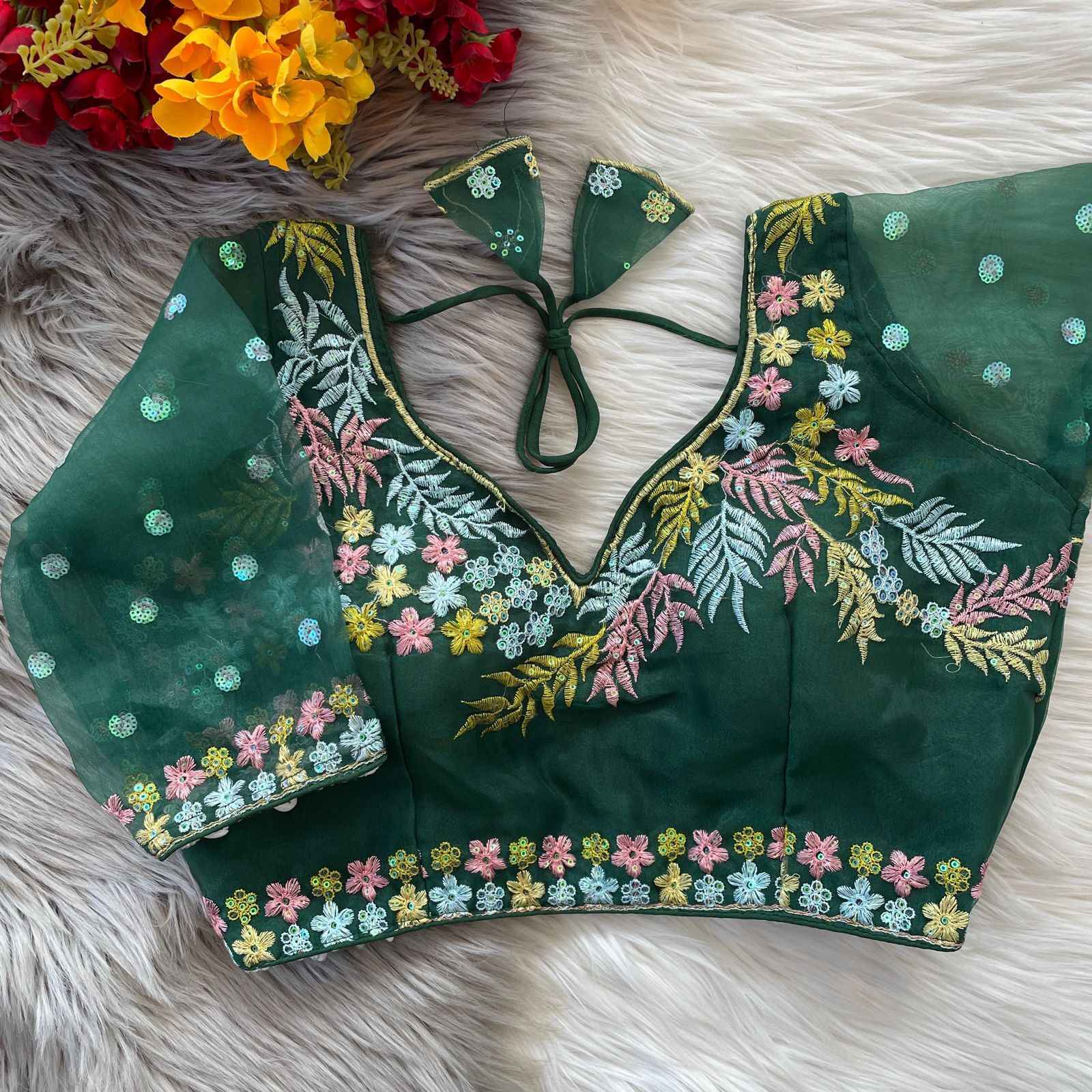 HEAVY SOFT ORENGA SILK EMBROIDERY WORK BLOUSE AT WHOLESALE PRICE