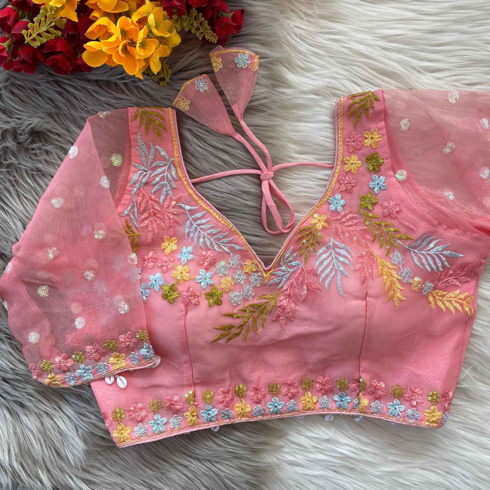 HEAVY SOFT ORENGA SILK EMBROIDERY WORK BLOUSE AT WHOLESALE PRICE