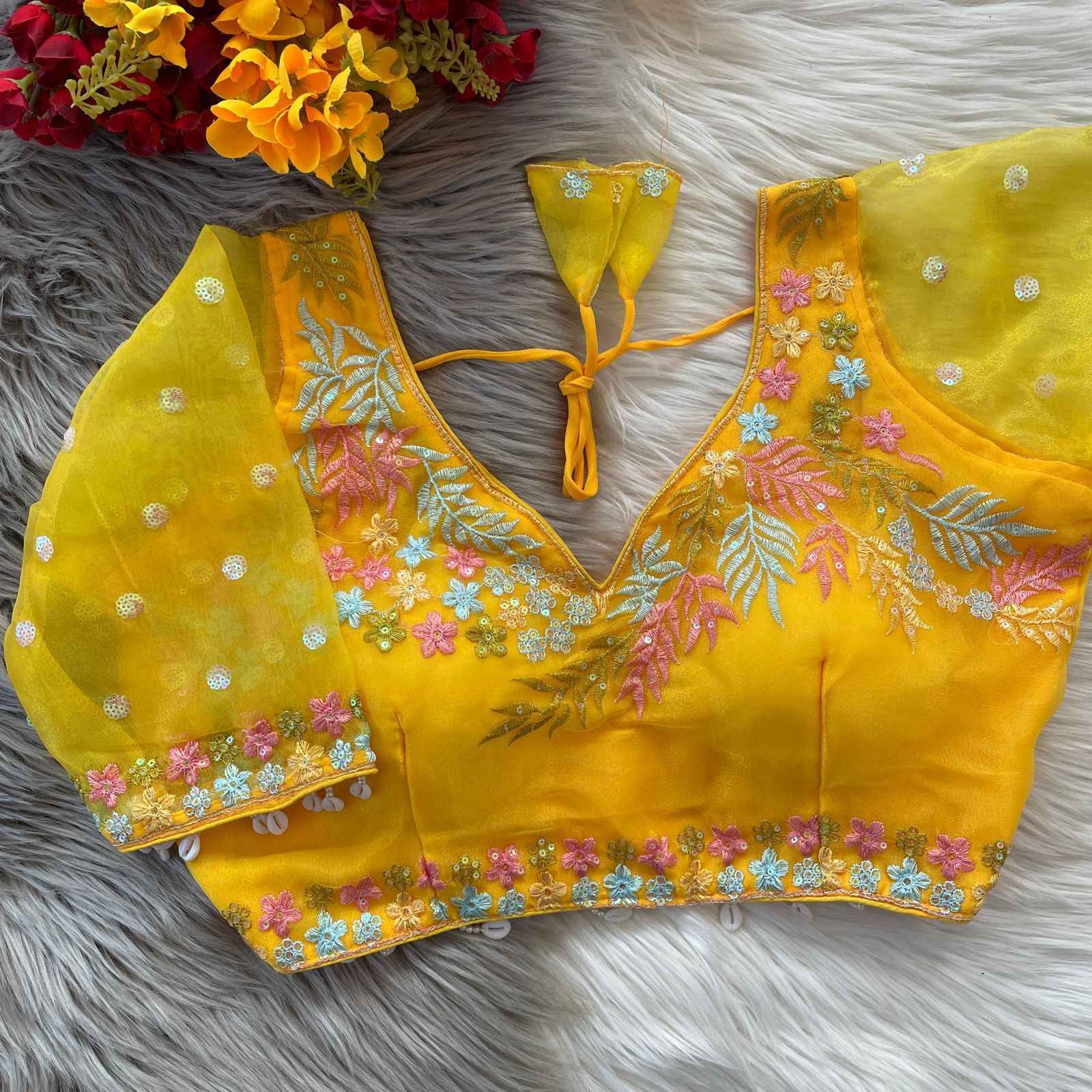 HEAVY SOFT ORENGA SILK EMBROIDERY WORK BLOUSE AT WHOLESALE PRICE