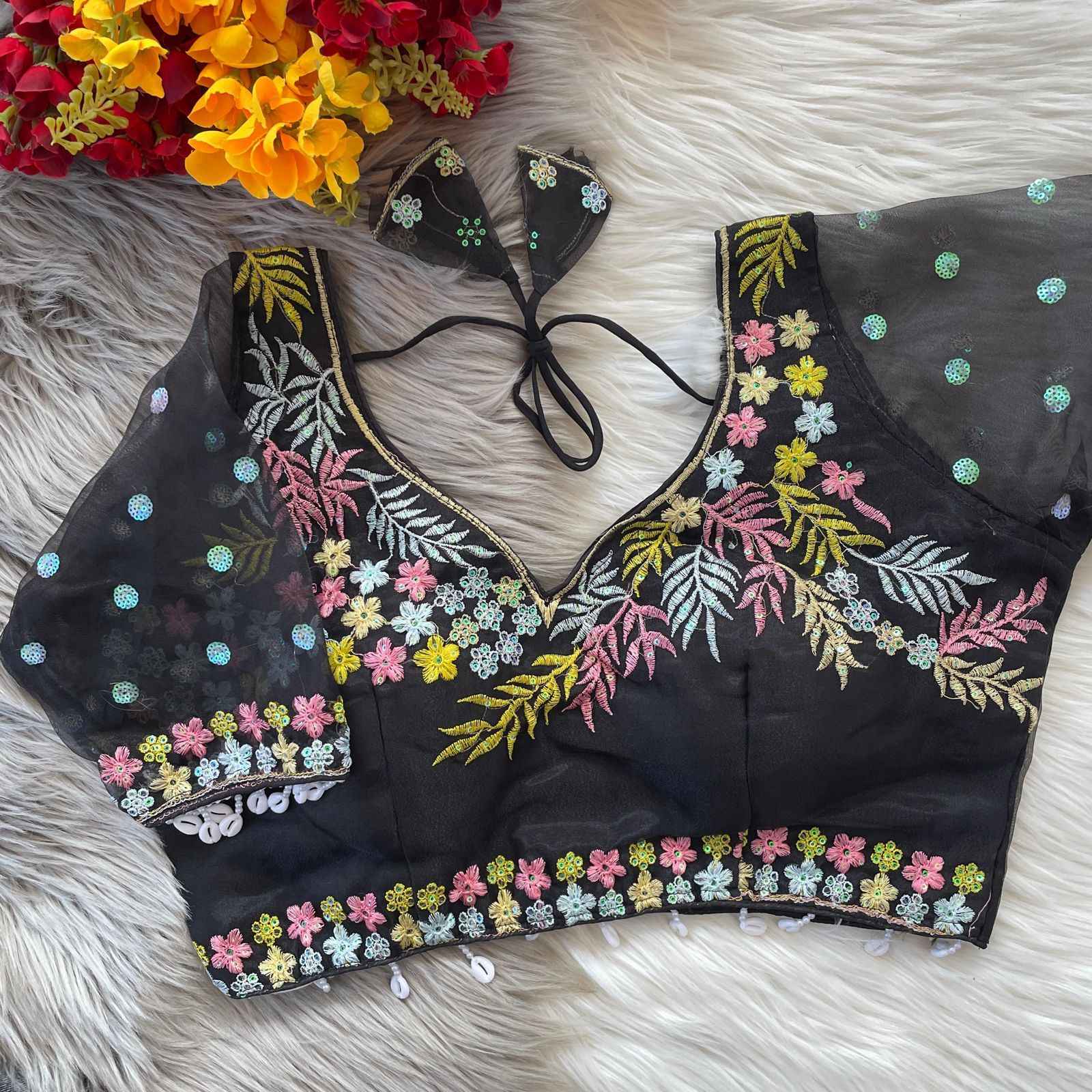 HEAVY SOFT ORENGA SILK EMBROIDERY WORK BLOUSE AT WHOLESALE PRICE