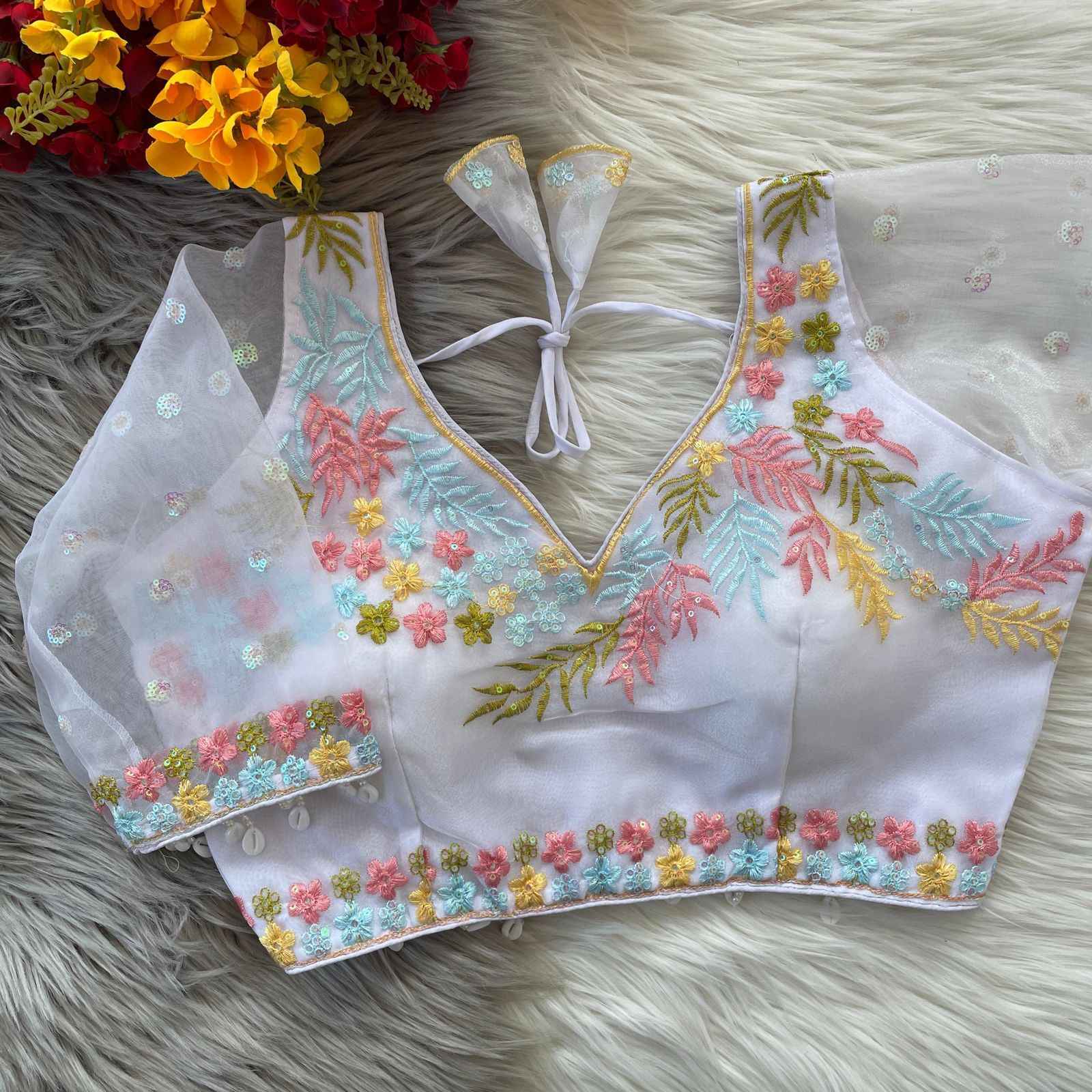 HEAVY SOFT ORENGA SILK EMBROIDERY WORK BLOUSE AT WHOLESALE PRICE