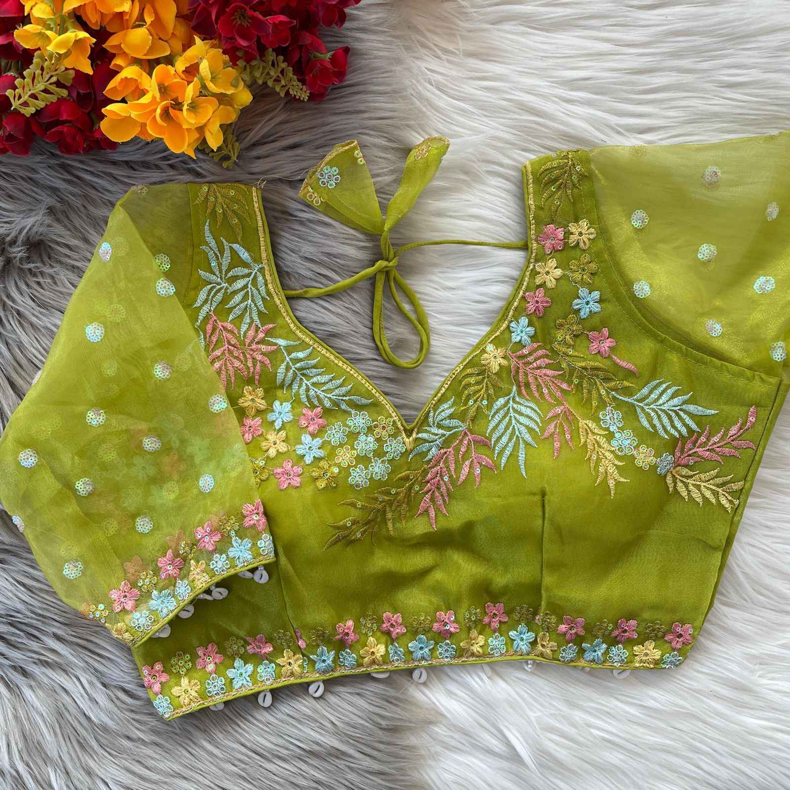 HEAVY SOFT ORENGA SILK EMBROIDERY WORK BLOUSE AT WHOLESALE PRICE