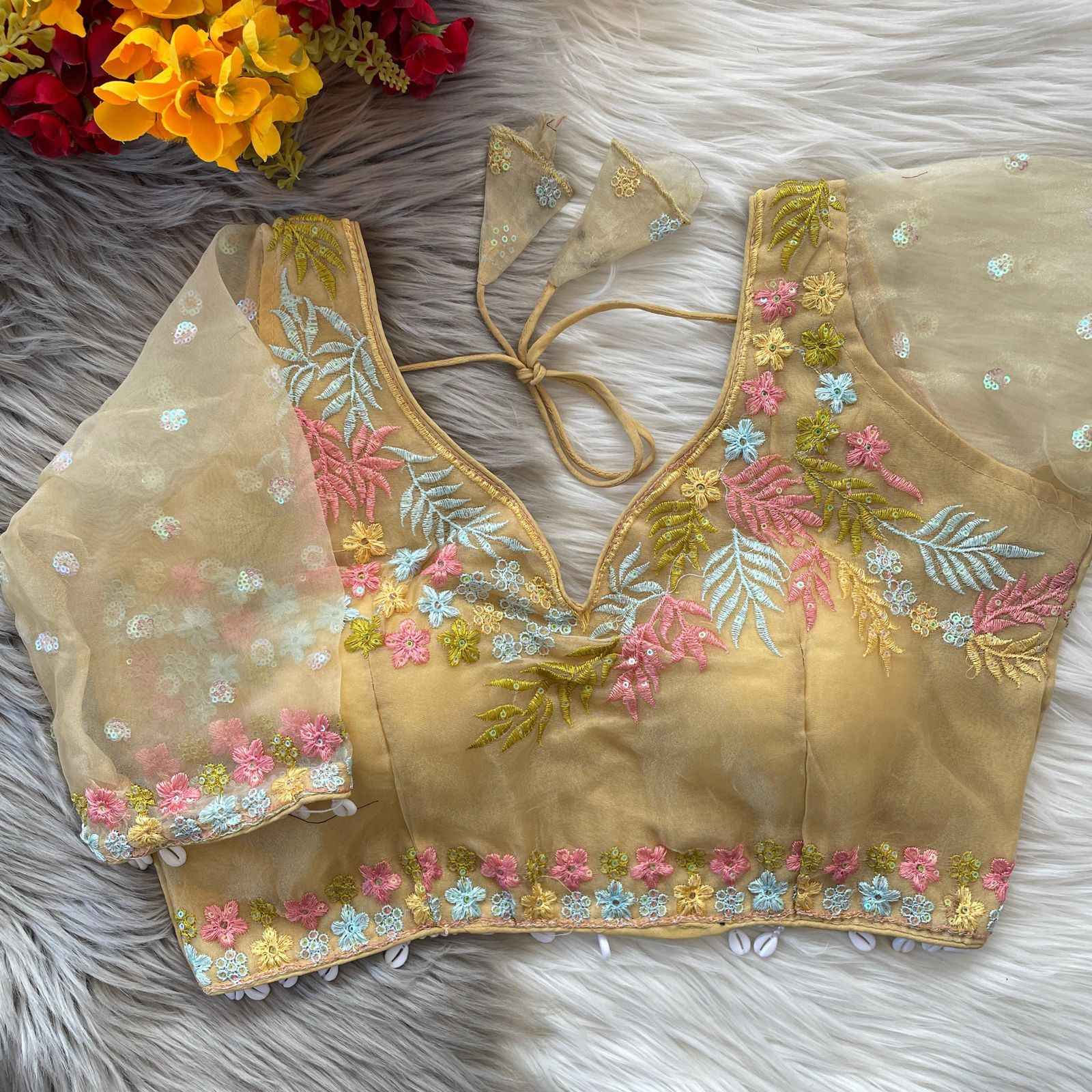 HEAVY SOFT ORENGA SILK EMBROIDERY WORK BLOUSE AT WHOLESALE PRICE