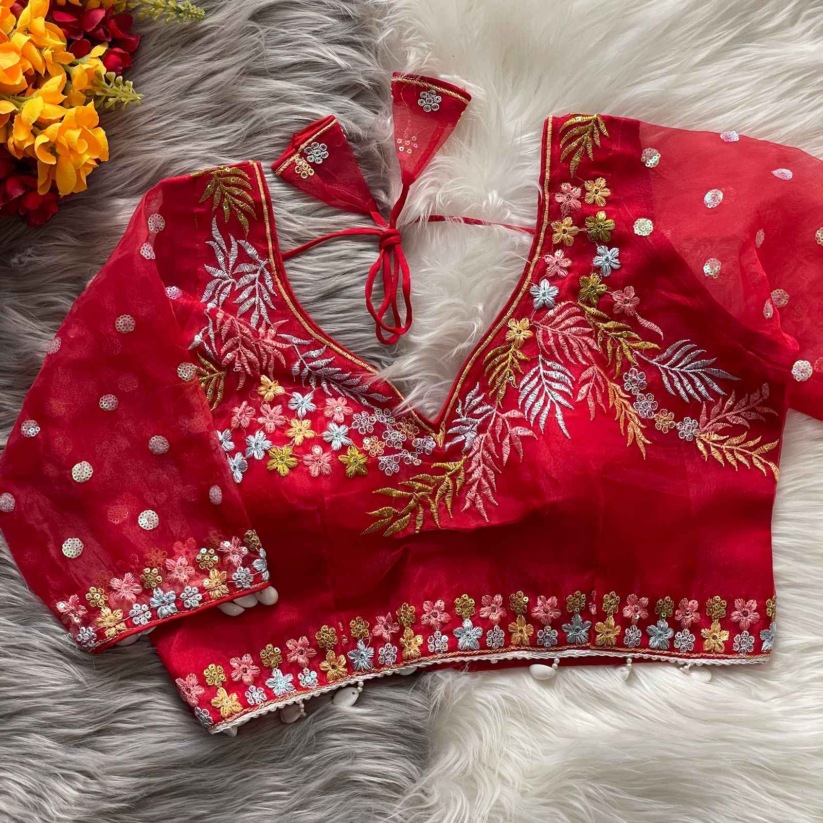 HEAVY SOFT ORENGA SILK EMBROIDERY WORK BLOUSE AT WHOLESALE PRICE