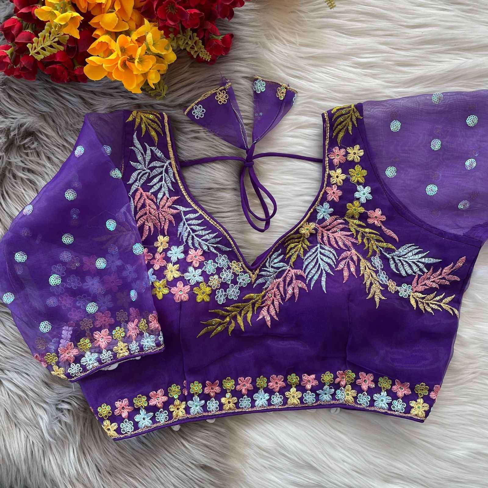 HEAVY SOFT ORENGA SILK EMBROIDERY WORK BLOUSE AT WHOLESALE PRICE