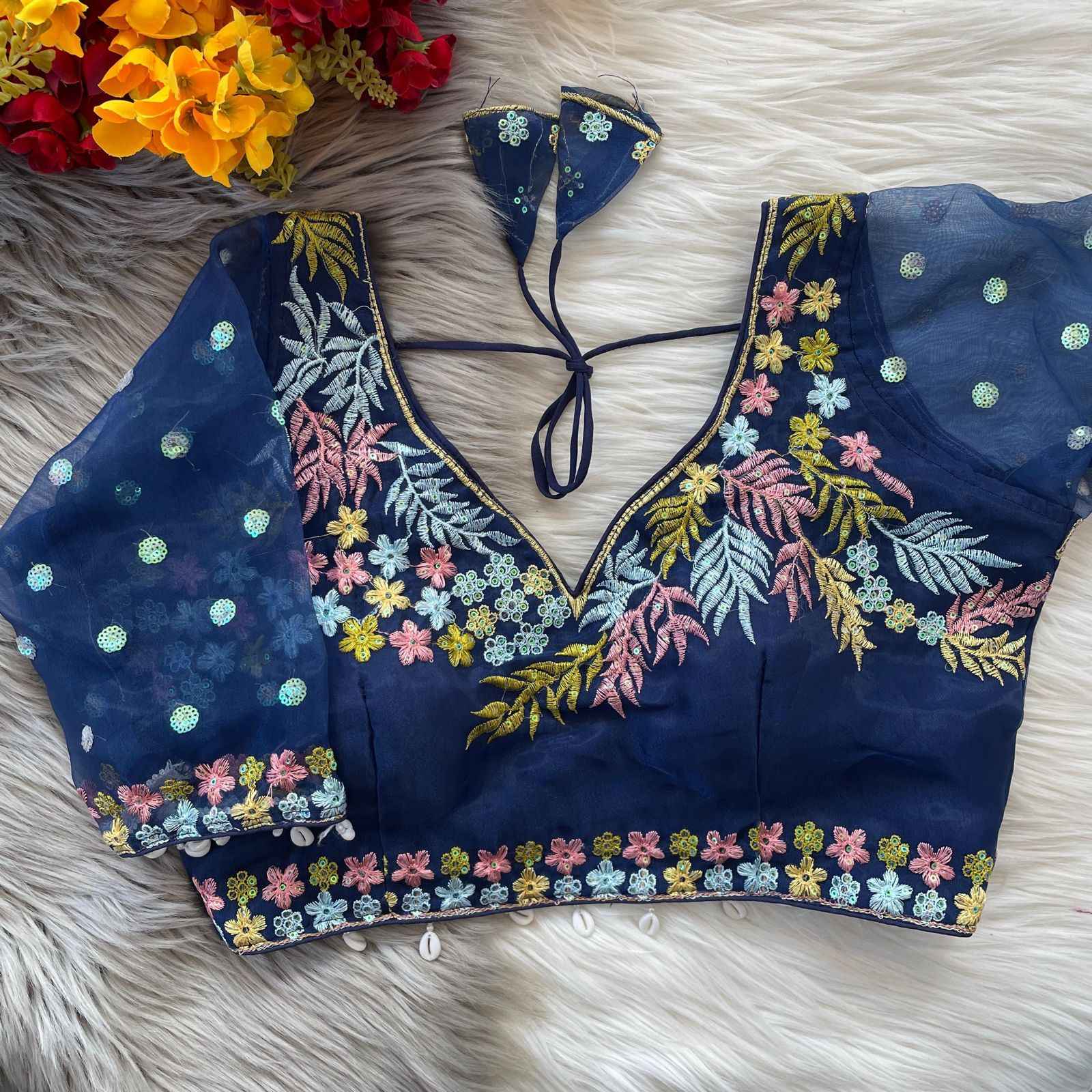 HEAVY SOFT ORENGA SILK EMBROIDERY WORK BLOUSE AT WHOLESALE PRICE