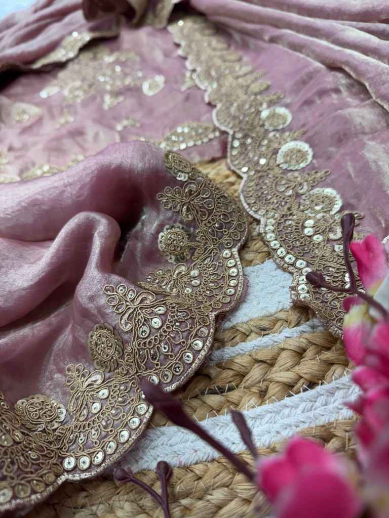 HEAVY SPACE SILK DUAL SEQUINS WITH CORDING EMBROIDERY SAREE AT WHOLESALE PRICE