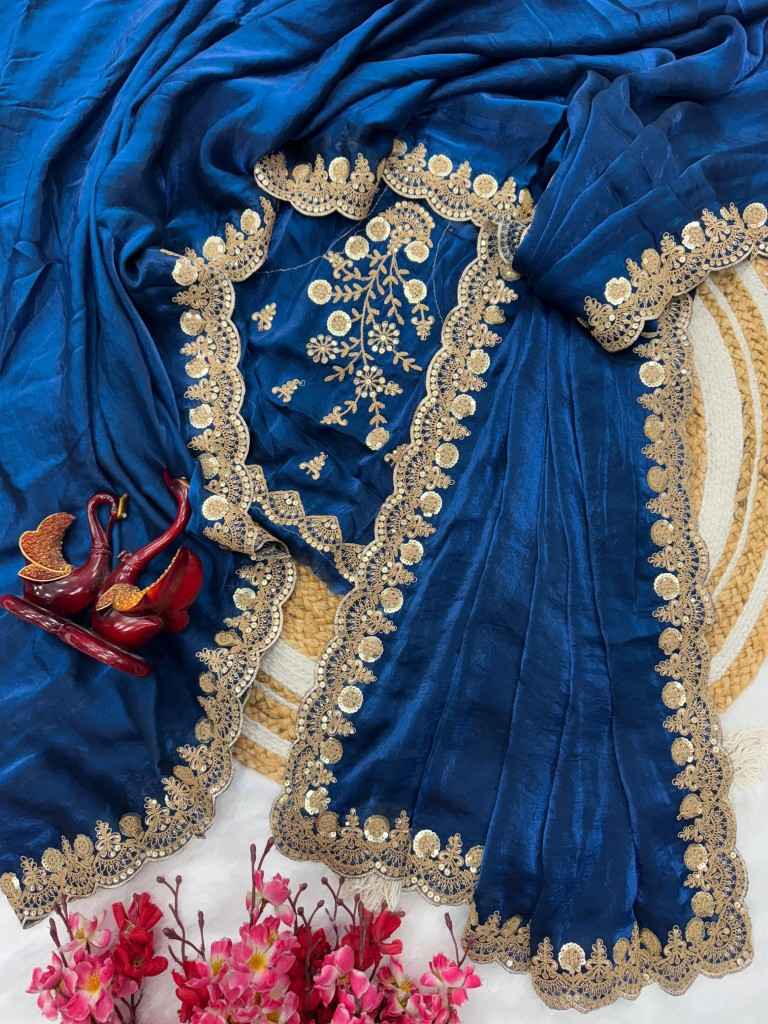 HEAVY SPACE SILK DUAL SEQUINS WITH CORDING EMBROIDERY SAREE AT WHOLESALE PRICE