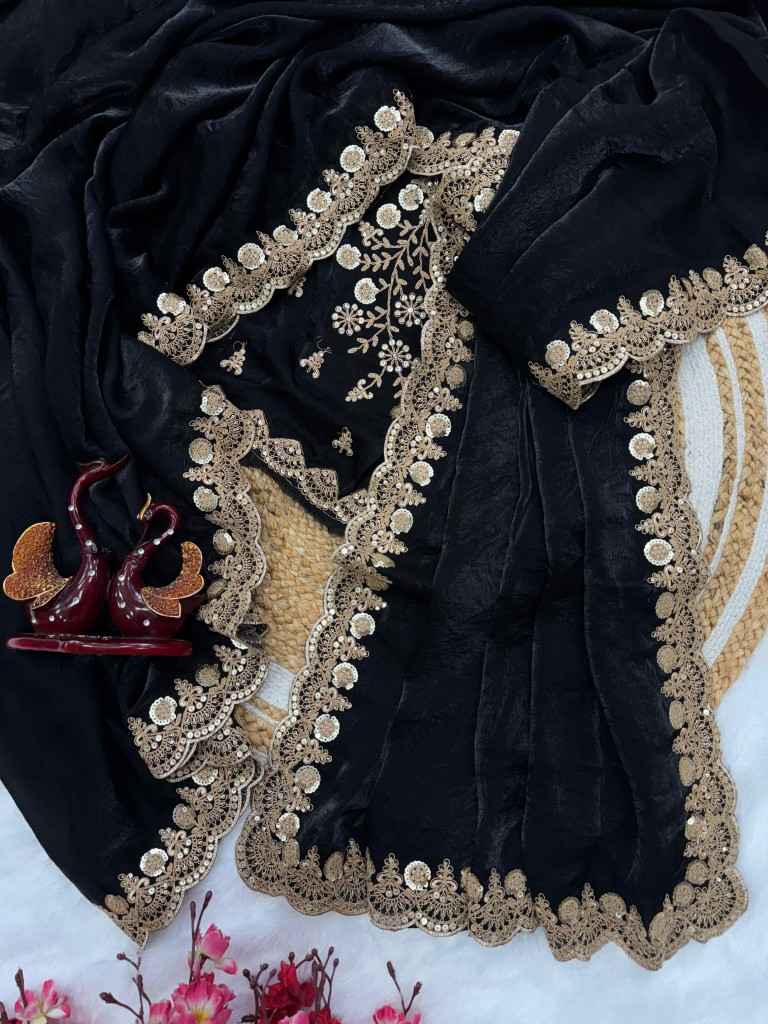 HEAVY SPACE SILK DUAL SEQUINS WITH CORDING EMBROIDERY SAREE AT WHOLESALE PRICE