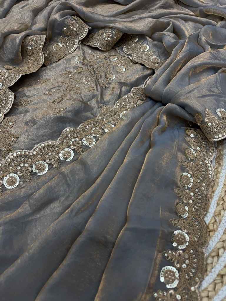 HEAVY SPACE SILK DUAL SEQUINS WITH CORDING EMBROIDERY SAREE AT WHOLESALE PRICE