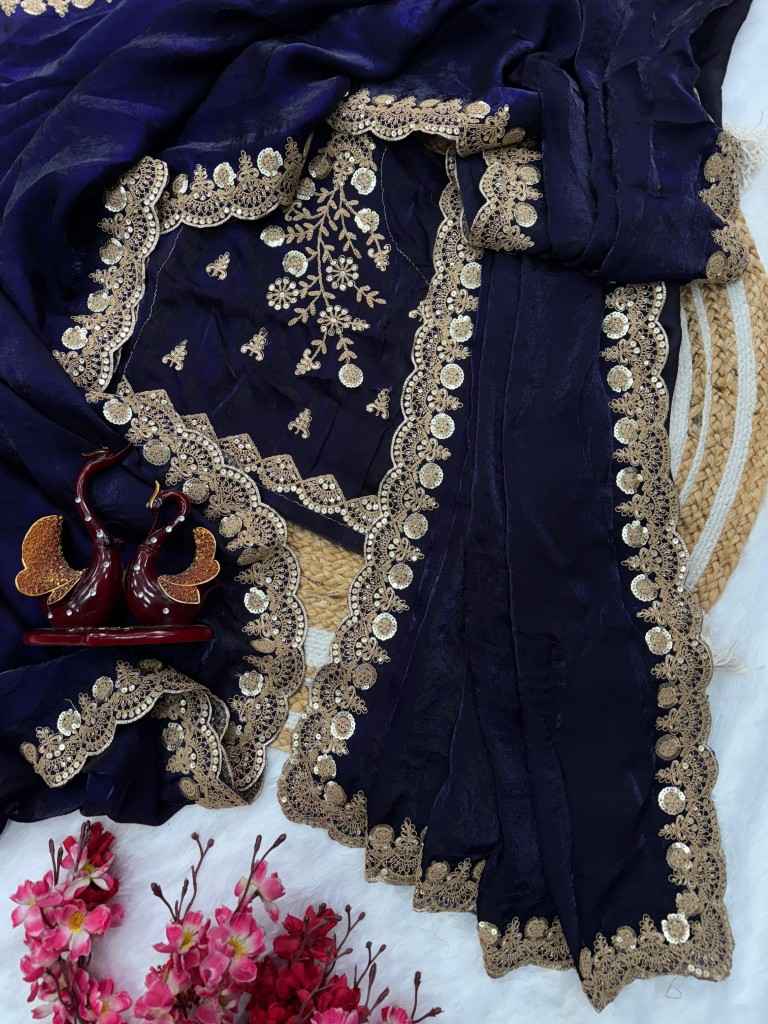 HEAVY SPACE SILK DUAL SEQUINS WITH CORDING EMBROIDERY SAREE AT WHOLESALE PRICE