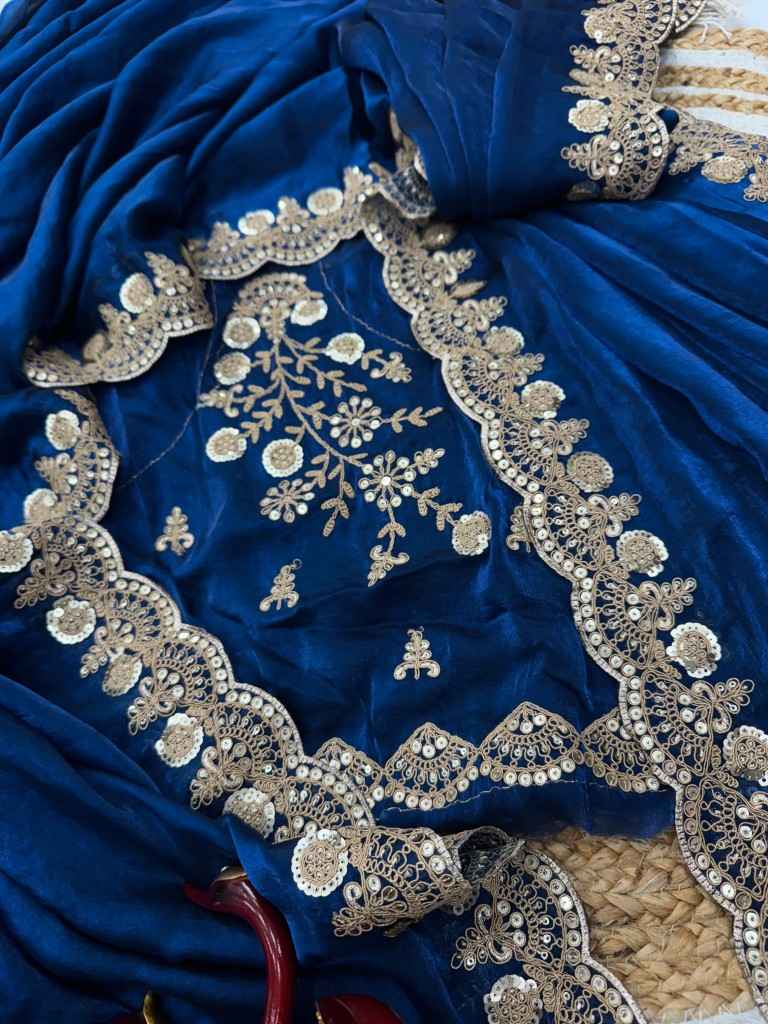 HEAVY SPACE SILK DUAL SEQUINS WITH CORDING EMBROIDERY SAREE AT WHOLESALE PRICE