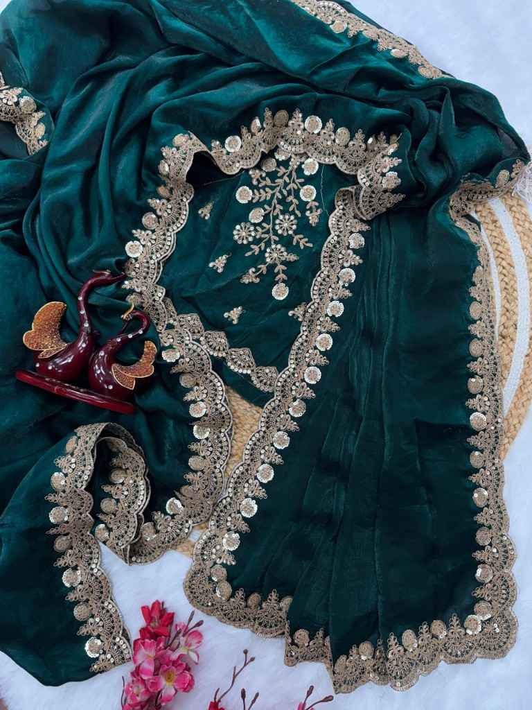 HEAVY SPACE SILK DUAL SEQUINS WITH CORDING EMBROIDERY SAREE AT WHOLESALE PRICE
