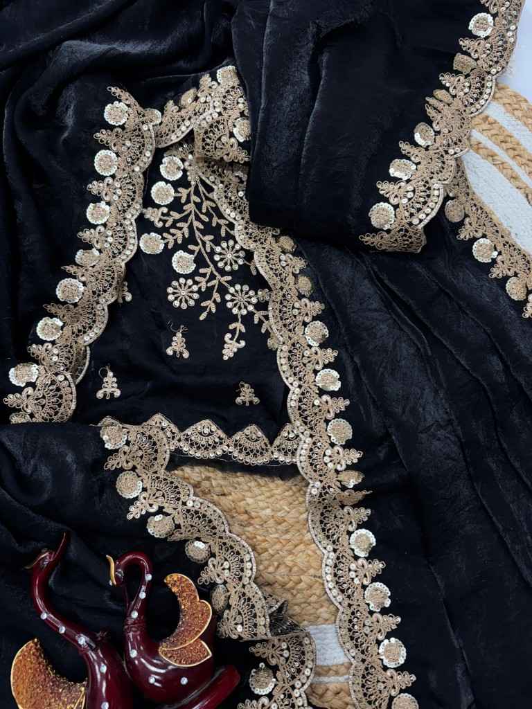 HEAVY SPACE SILK DUAL SEQUINS WITH CORDING EMBROIDERY SAREE AT WHOLESALE PRICE