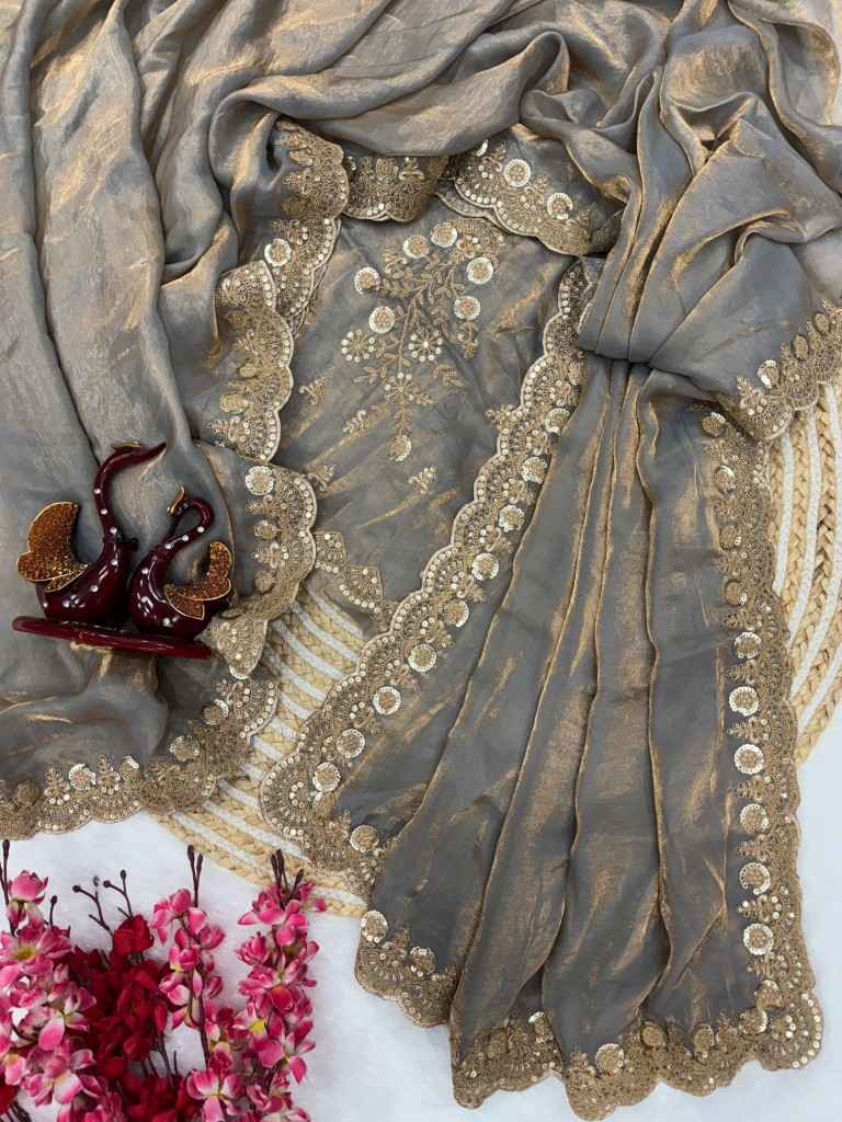HEAVY SPACE SILK DUAL SEQUINS WITH CORDING EMBROIDERY SAREE AT WHOLESALE PRICE
