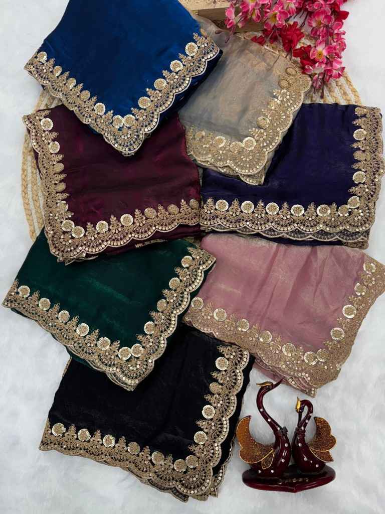 HEAVY SPACE SILK DUAL SEQUINS WITH CORDING EMBROIDERY SAREE AT WHOLESALE PRICE