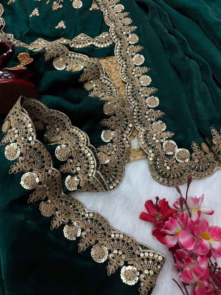 HEAVY SPACE SILK DUAL SEQUINS WITH CORDING EMBROIDERY SAREE AT WHOLESALE PRICE