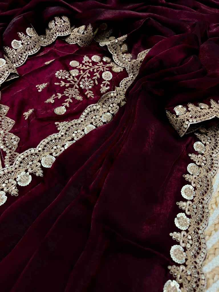HEAVY SPACE SILK DUAL SEQUINS WITH CORDING EMBROIDERY SAREE AT WHOLESALE PRICE