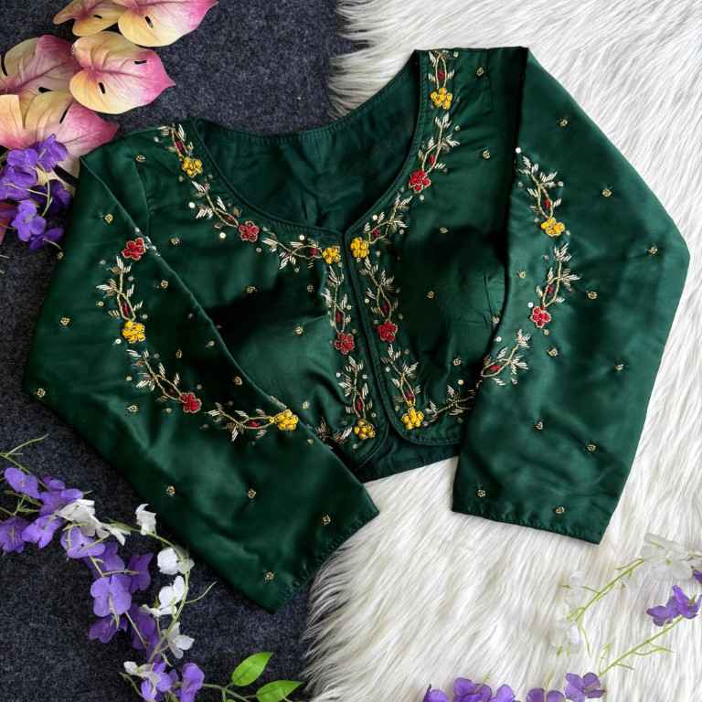 HONEY SILK THREAD AND SEQUENCE HAND WORK BLOUSE AT WHOLESALE PRICE
