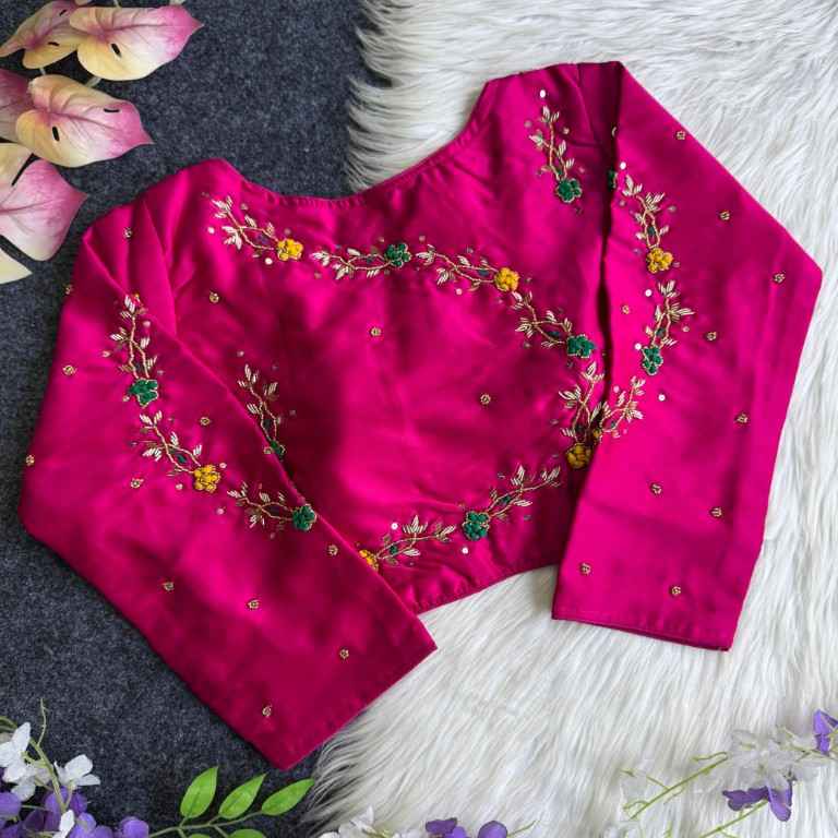 HONEY SILK THREAD AND SEQUENCE HAND WORK BLOUSE AT WHOLESALE PRICE