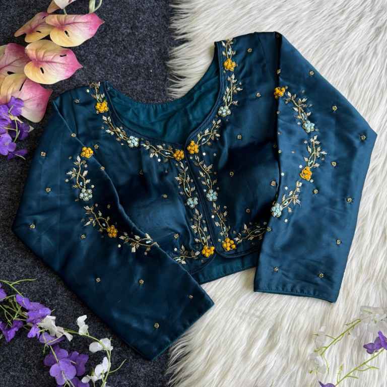HONEY SILK THREAD AND SEQUENCE HAND WORK BLOUSE AT WHOLESALE PRICE