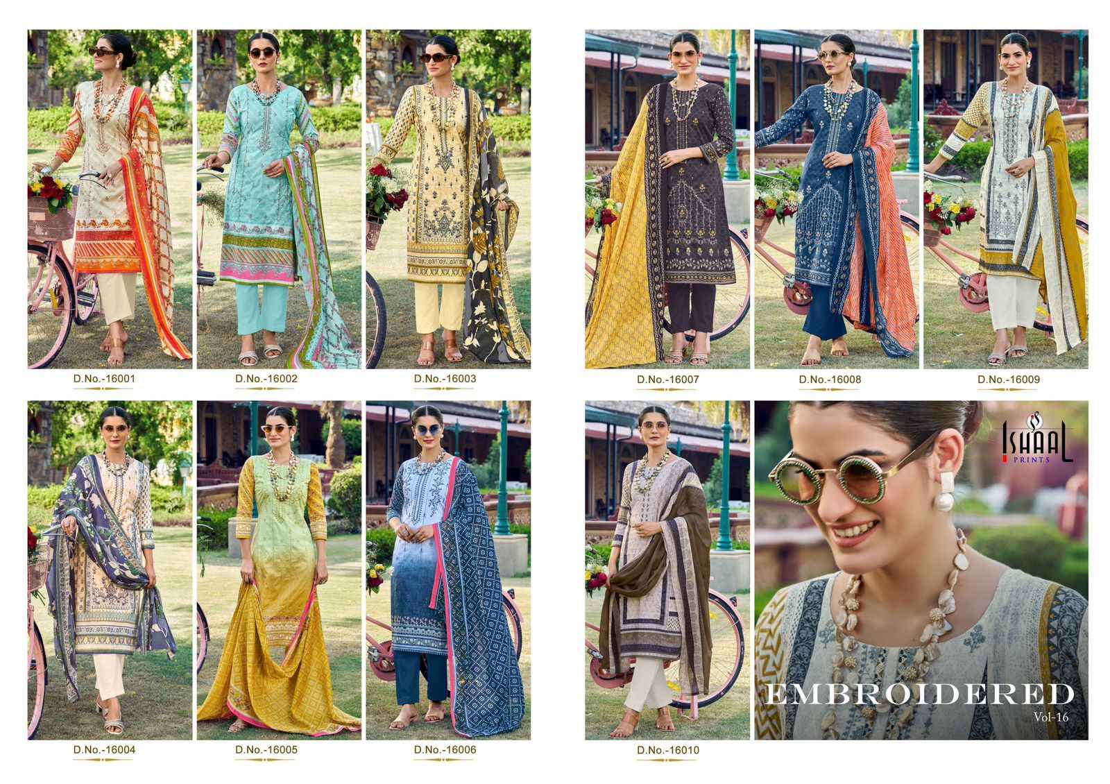 ISHAAL EMBROIDERED VOL-16 PURE LAWN EMBROIDERED DRESS MATERIAL AT WHOLESALE PRICE
