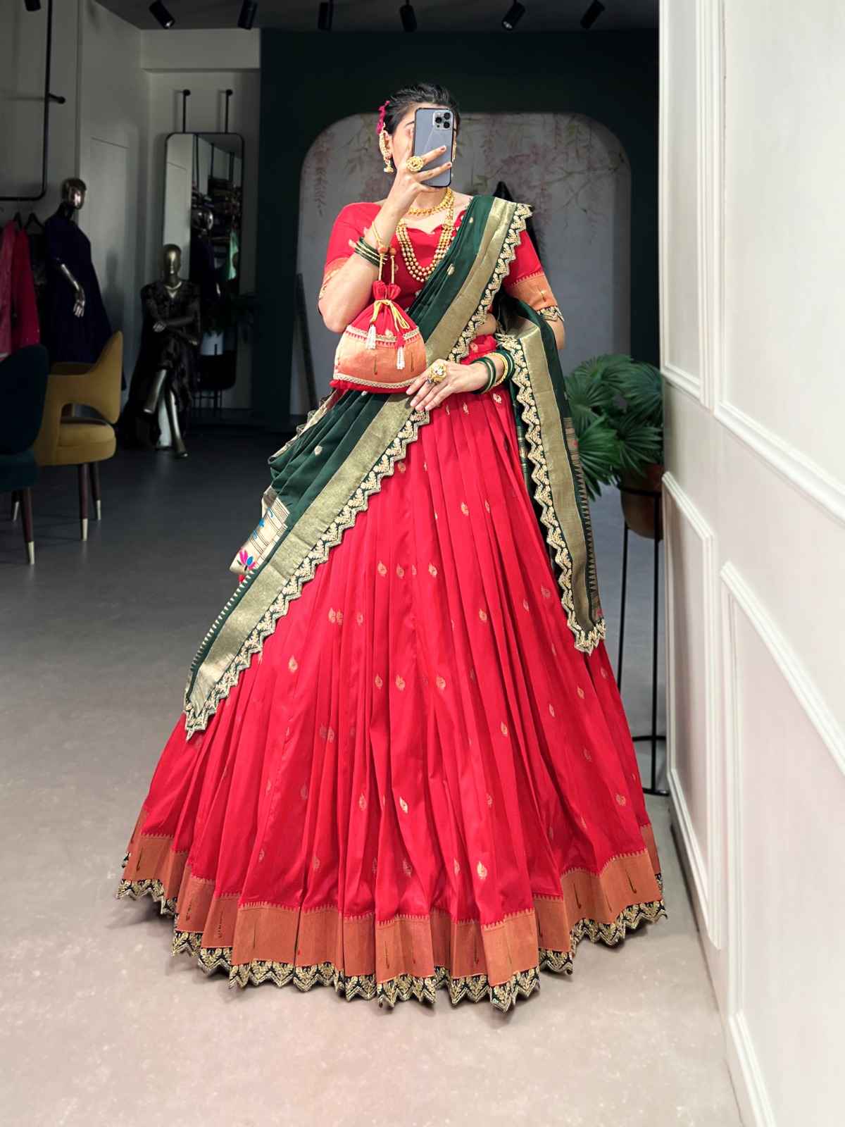 JACQUARD SILK ZARI WEAVING THREAD EMBROIDERY PAITHANI LEHENGA CHOLI AT WHOLESALE PRICE