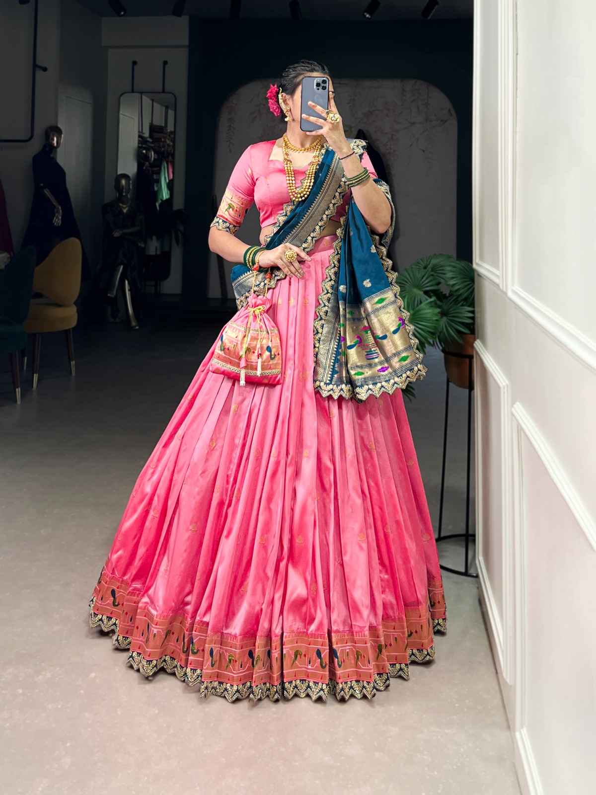 JACQUARD SILK ZARI WEAVING THREAD EMBROIDERY PAITHANI LEHENGA CHOLI AT WHOLESALE PRICE