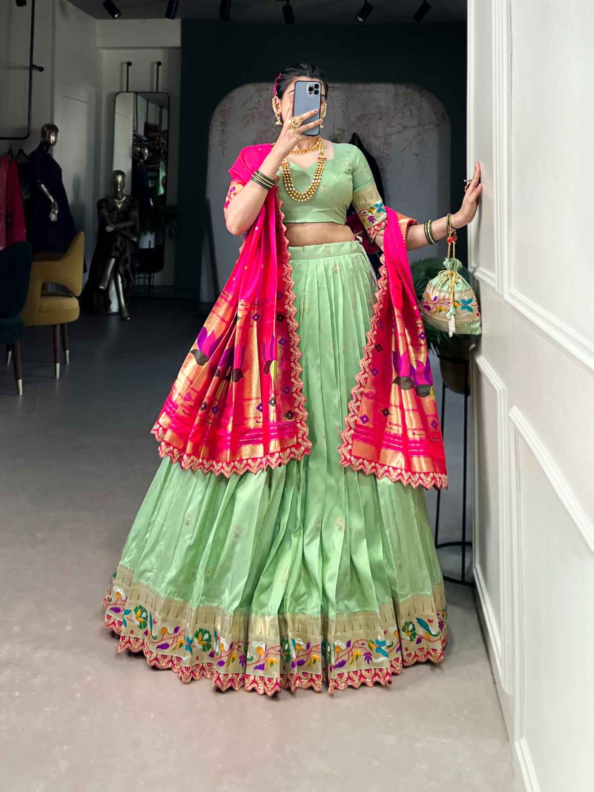 JACQUARD SILK ZARI WEAVING THREAD EMBROIDERY PAITHANI LEHENGA CHOLI AT WHOLESALE PRICE