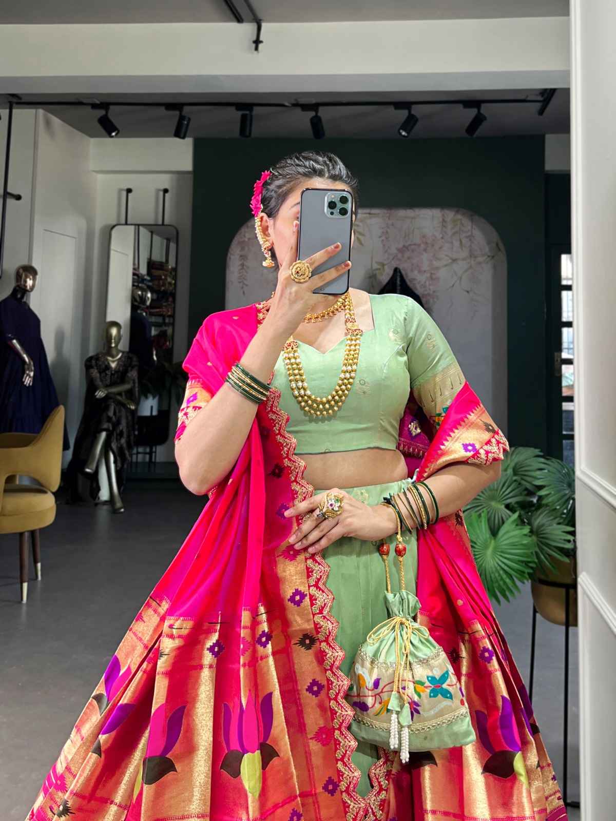 JACQUARD SILK ZARI WEAVING THREAD EMBROIDERY PAITHANI LEHENGA CHOLI AT WHOLESALE PRICE