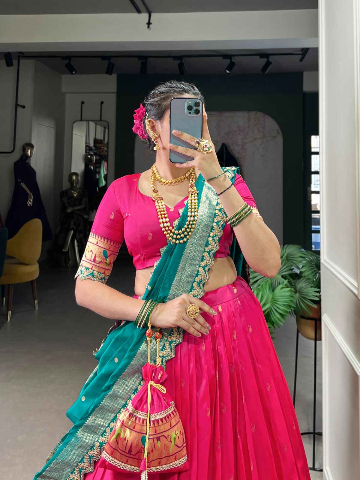 JACQUARD SILK ZARI WEAVING THREAD EMBROIDERY PAITHANI LEHENGA CHOLI AT WHOLESALE PRICE