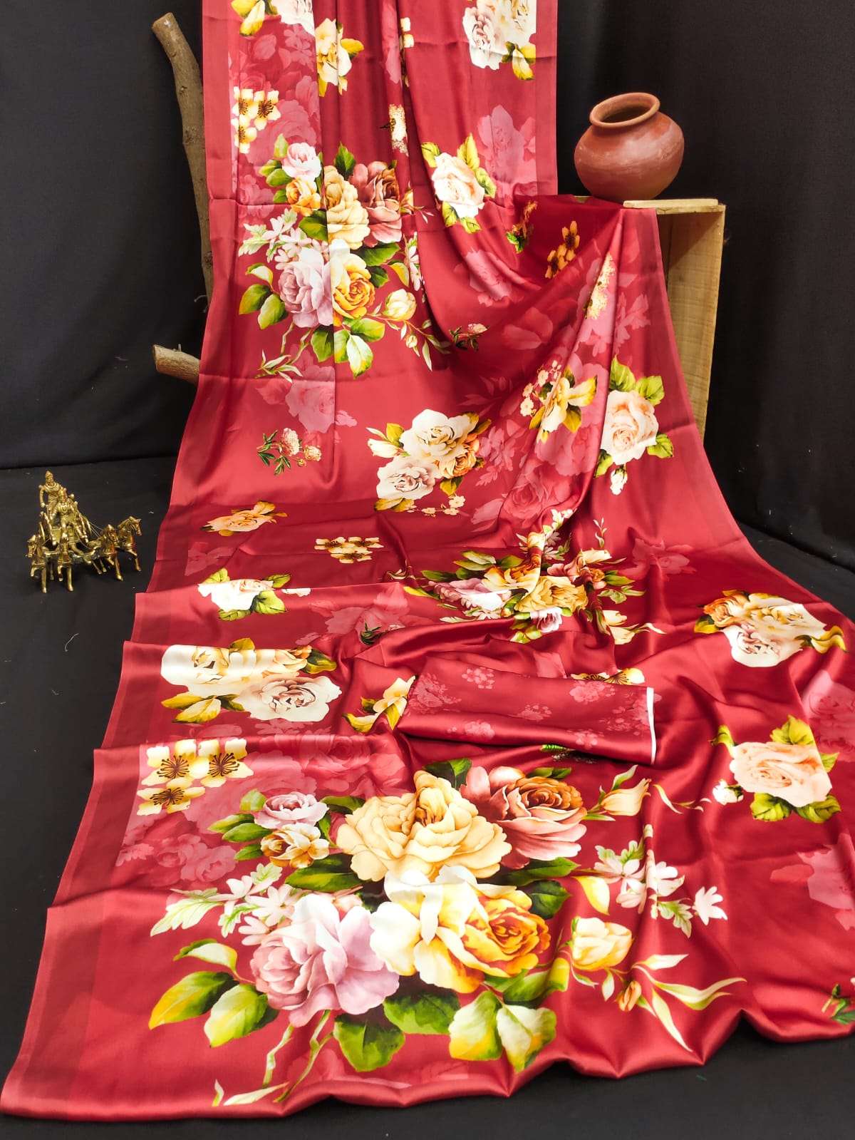 JAPAN SATIN  DIGITAL PRINTED YELLOW COLOR SAREE AT WHOLESALE PRICE
