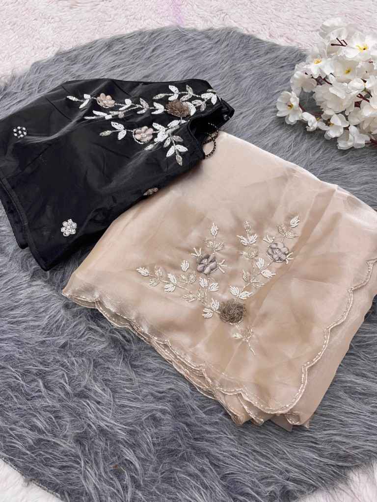 JIMMY CHOO SATTIN KHATLI CUT DANA HANDWORK SAREE AT WHOLESALE PRICE