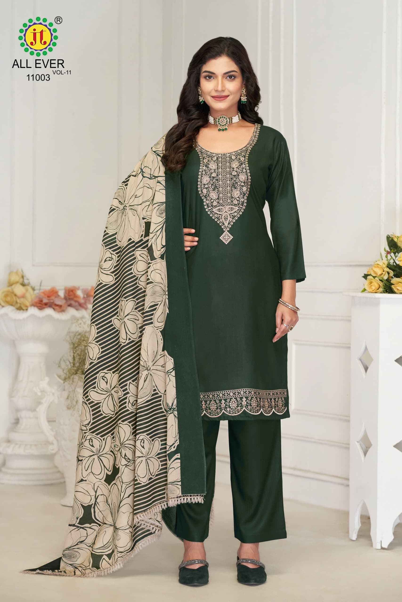 JT ALLEVER 11 RAYON WITH SEQUENCE EMBROIDERY WORK DRESS MATERIAL AT WHOLESALE PRICE