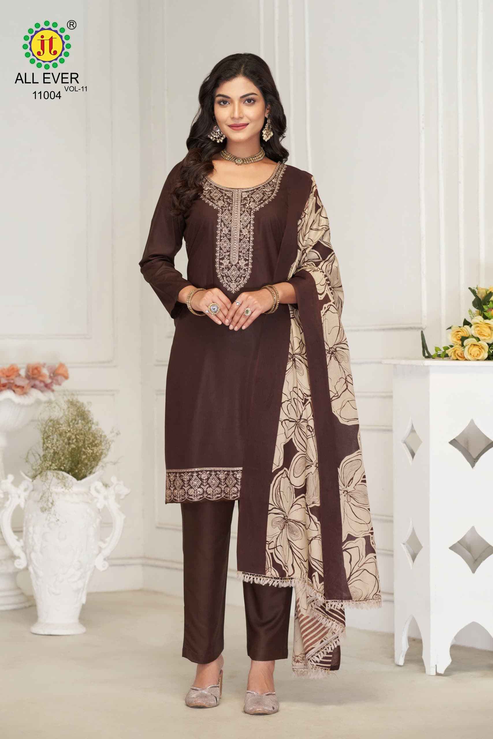 JT ALLEVER 11 RAYON WITH SEQUENCE EMBROIDERY WORK DRESS MATERIAL AT WHOLESALE PRICE
