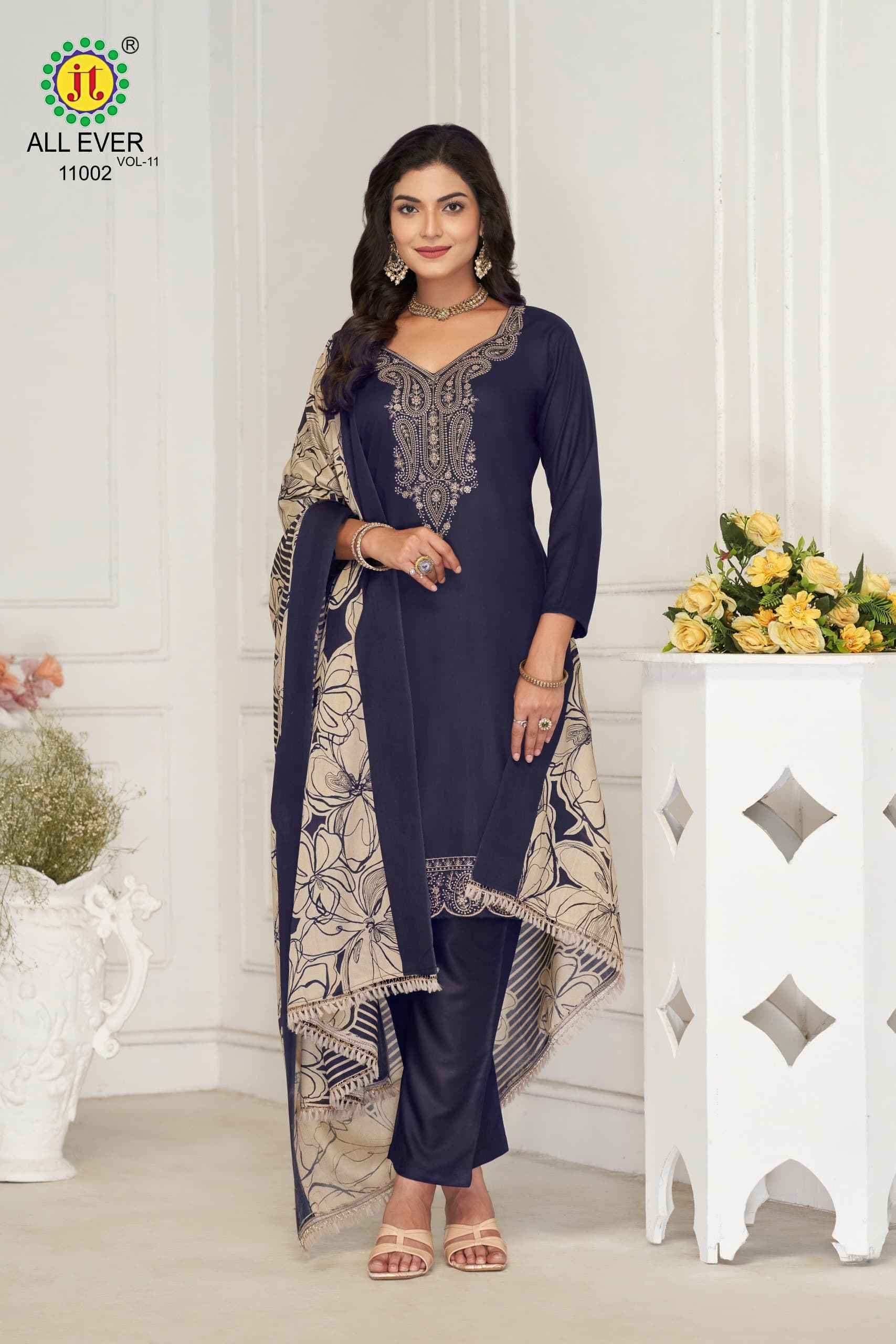 JT ALLEVER 11 RAYON WITH SEQUENCE EMBROIDERY WORK DRESS MATERIAL AT WHOLESALE PRICE