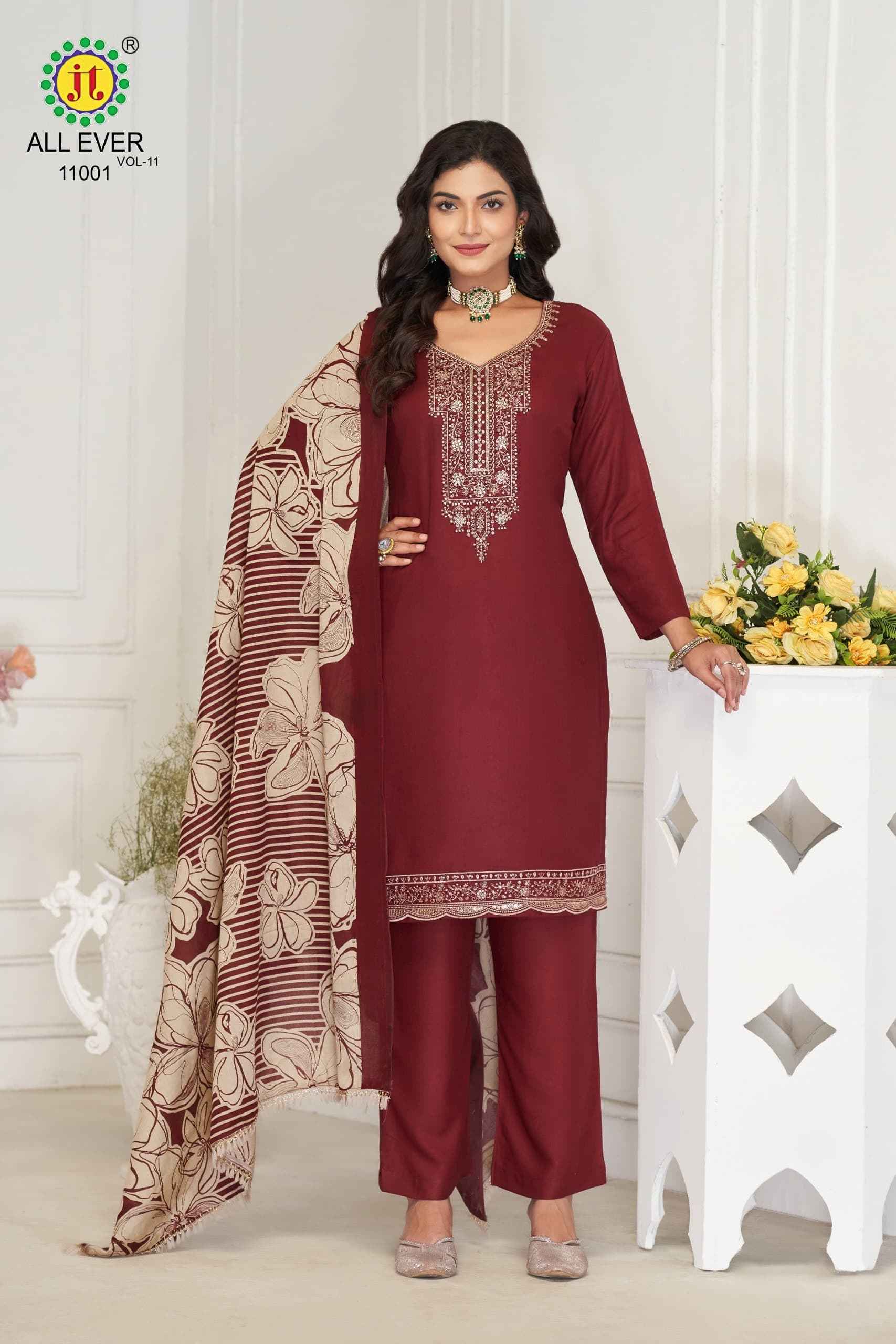 JT ALLEVER 11 RAYON WITH SEQUENCE EMBROIDERY WORK DRESS MATERIAL AT WHOLESALE PRICE