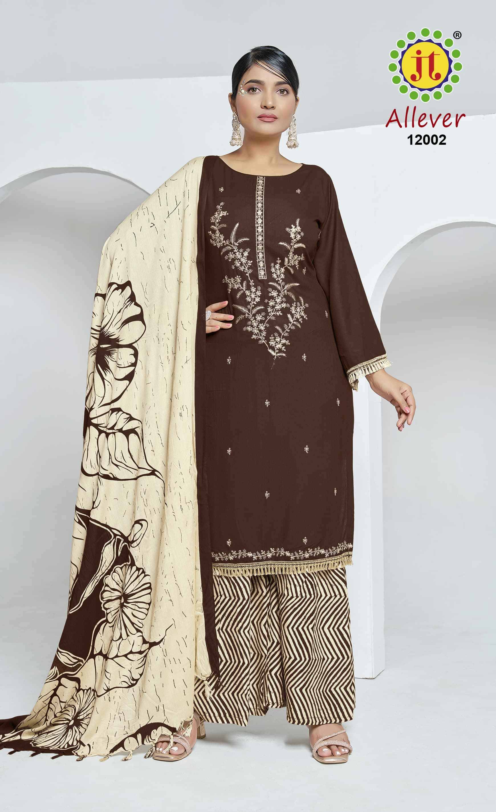 JT ALLEVER 12 RAYON WITH SEQUENCE EMBROIDERY WORK DRESS MATERIAL AT WHOLESALE PRICE