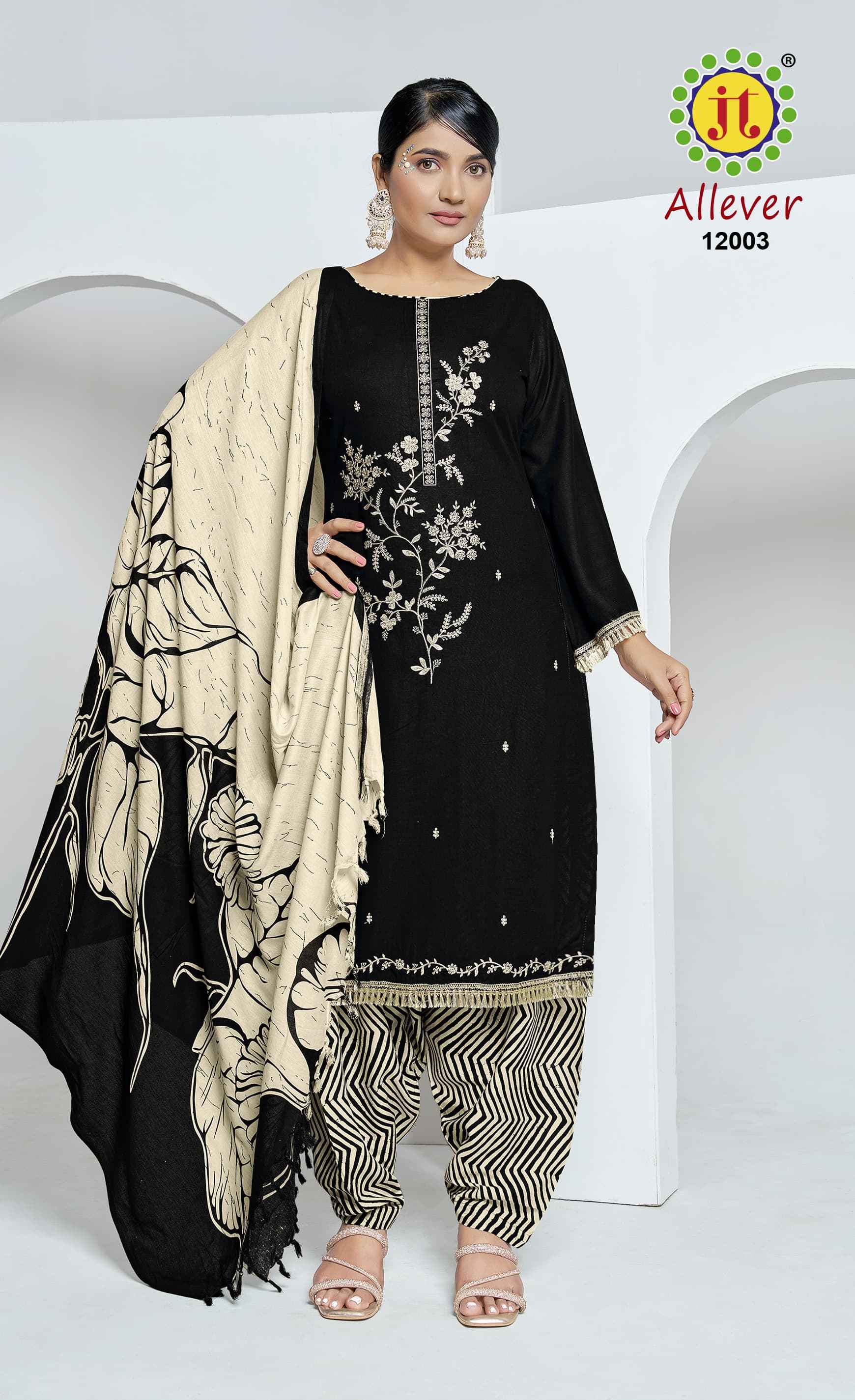 JT ALLEVER 12 RAYON WITH SEQUENCE EMBROIDERY WORK DRESS MATERIAL AT WHOLESALE PRICE