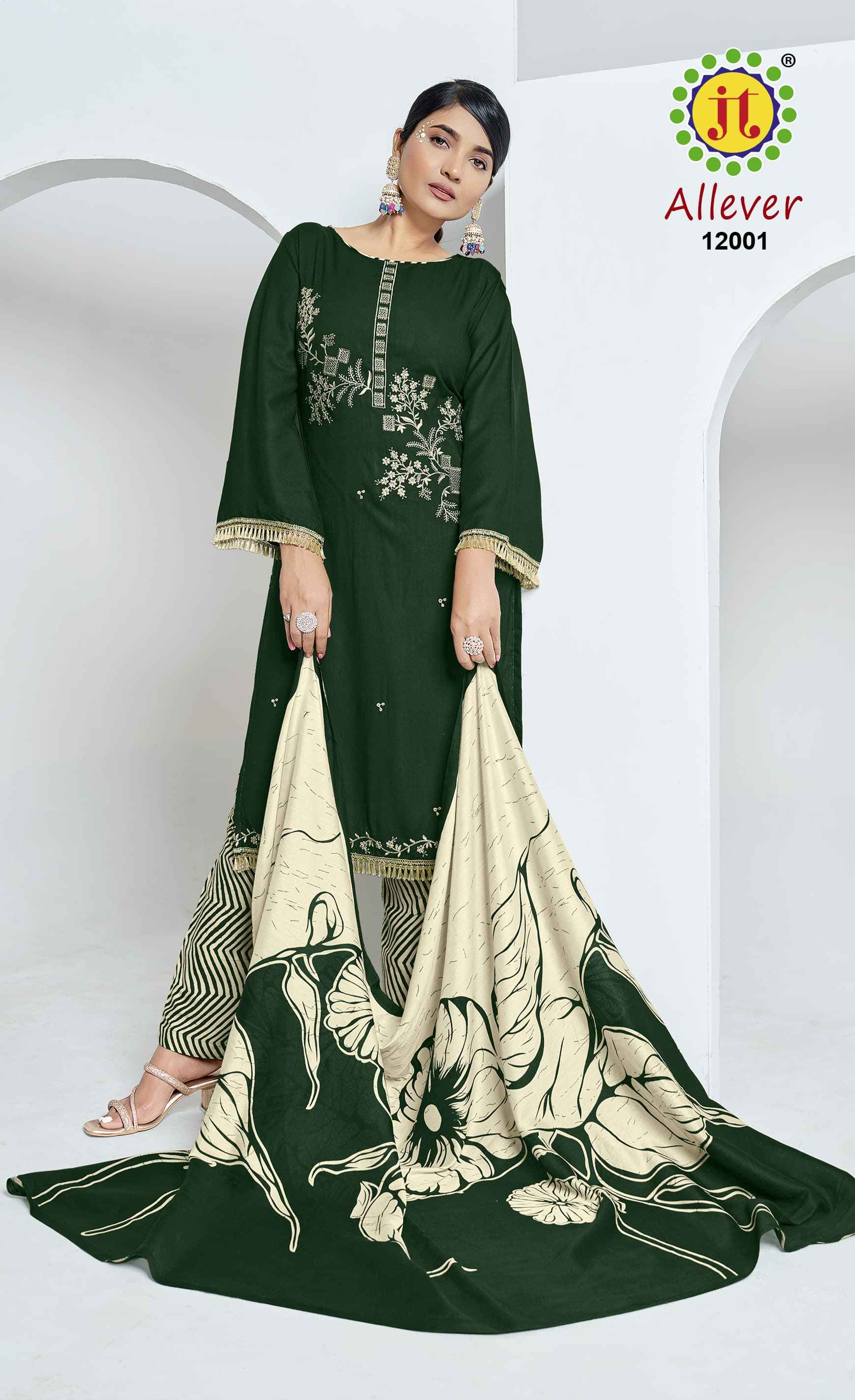 JT ALLEVER 12 RAYON WITH SEQUENCE EMBROIDERY WORK DRESS MATERIAL AT WHOLESALE PRICE