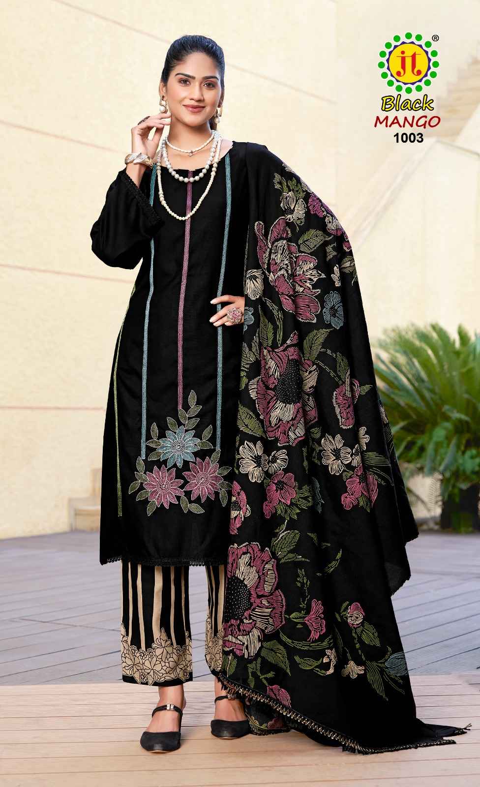 JT BLACK MANGO RAYON WITH CODING WORK AND DAMAN LACE DRESS MATERIAL AT WHOLESALE PRICE