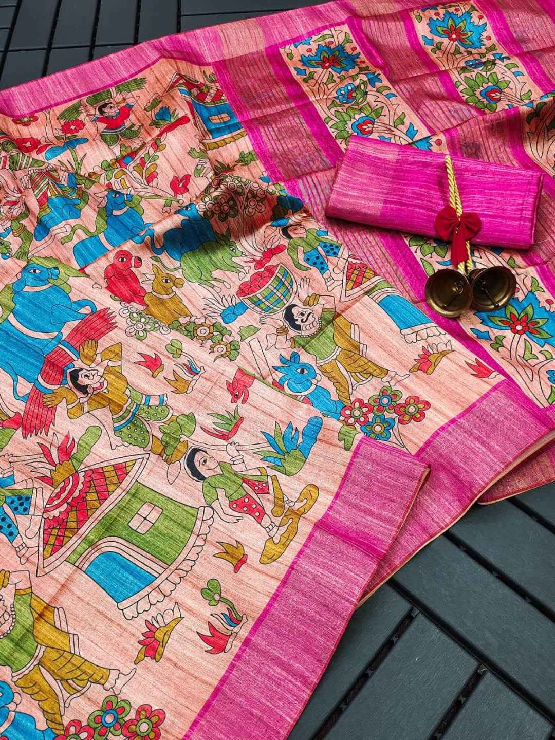 KALAMKARI SOFT TUSSAR SILK ZARI LINNING PALLU SAREE AT WHOLESALE PRICE
