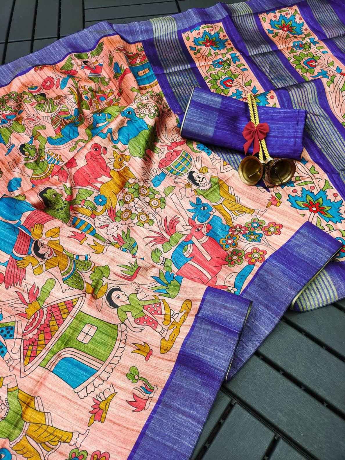 KALAMKARI SOFT TUSSAR SILK ZARI LINNING PALLU SAREE AT WHOLESALE PRICE